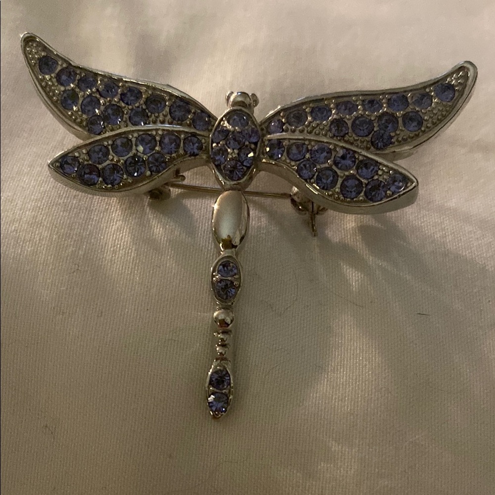 Elegant Silver and Lavender Dragonfly Brooch